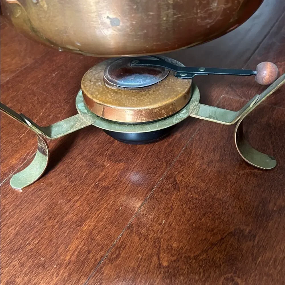 Vintage Brass Chafing Set, Copper with a Wooden Handle, Mid Century Modern